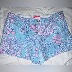 Lilly Pulitzer Blue and Pink Shorts Vibrant Floral Print